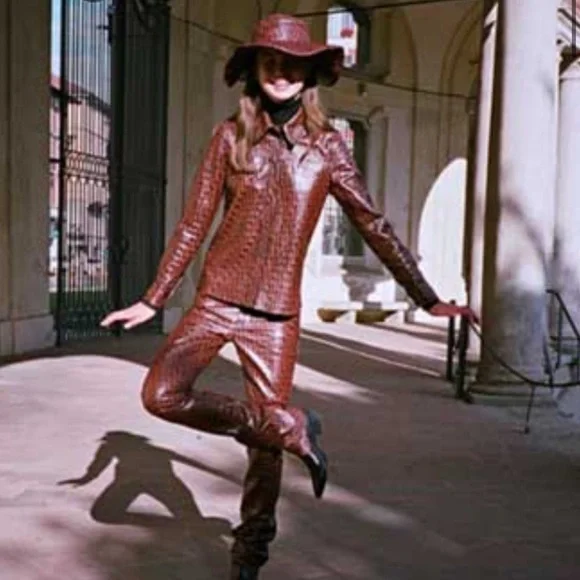 Missoni Brown Logo Lamb Leather wide brim hat display picture 1